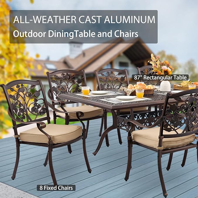 9-Piece Cast Aluminum Patio Furniture, Outdoor Dining Sets - Image 3