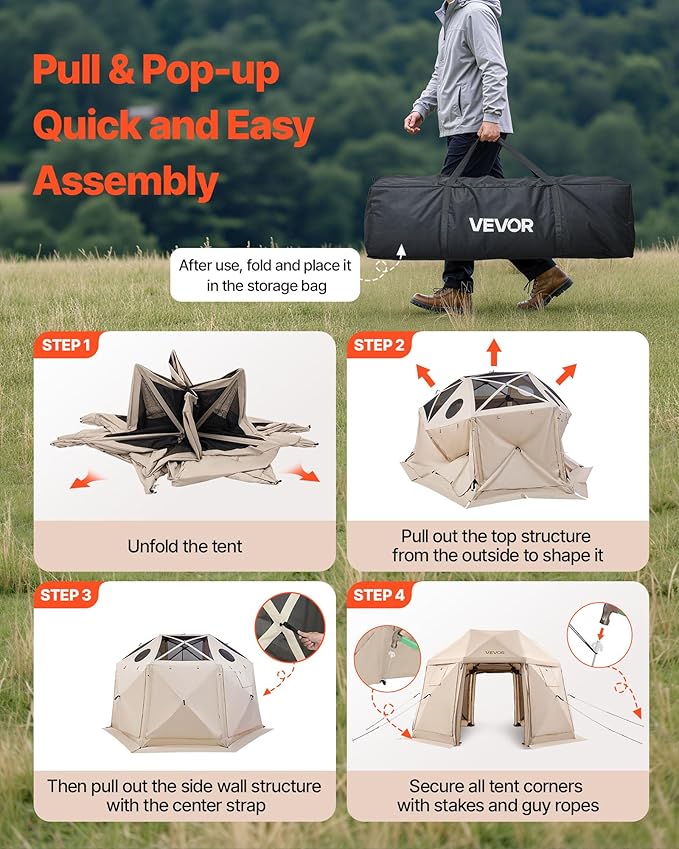 VEVOR Pop up Gazebo Screen Tent, 12 x 12 ft, 13-Sided Spherical Camping Canopy - Image 5