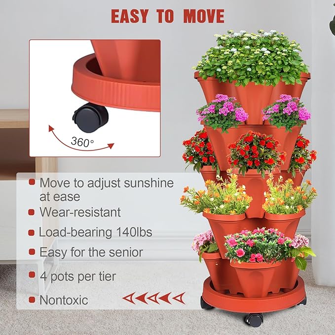 Vertical Strawberry Planter-5 Tier Stackable Herb Tower Planters Stacking - Image 3