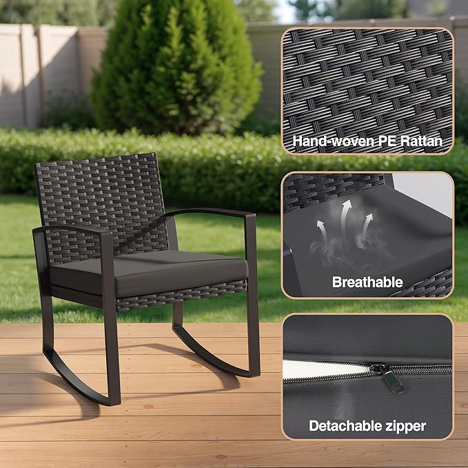 3 Pieces Patio Furniture Set Rocking Bistro Set, Outdoor Patio Furniture Set - Image 4