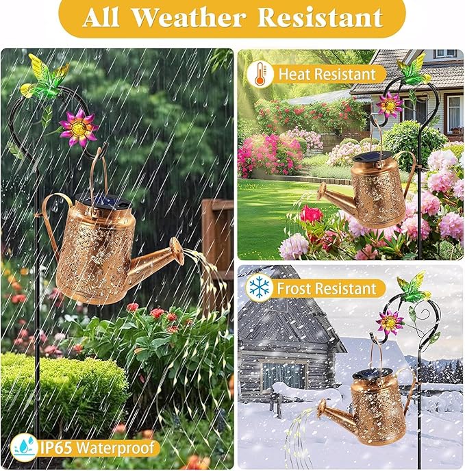 Solar Lanterns Outdoor, Hummingbird Sunflower Watering Can lights, Waterproof - Image 7