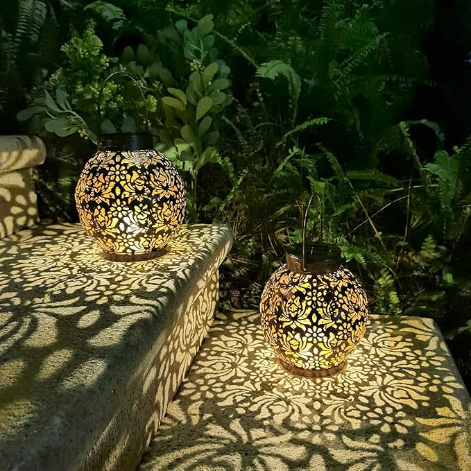 2 Pack Outdoor Solar Hanging Lantern Lights Metal LED Decorative Lamp - Image 9