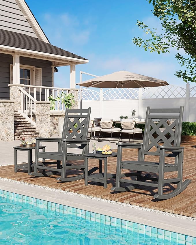 GarveeLife Outdoor Rocking Chair Set of 2, HDPE Weather Resistant Patio Rocking - Image 5
