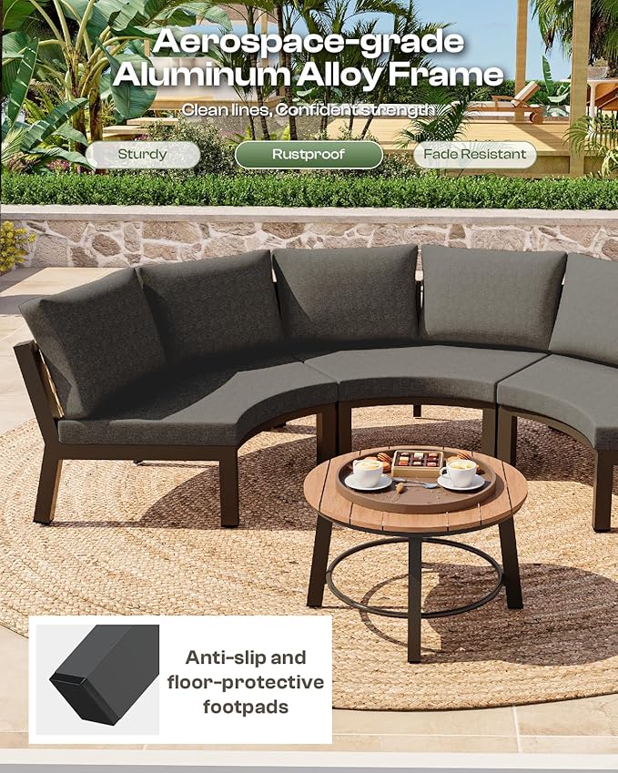 Outdoor Aluminum Patio Furniture Set, 7 Piece Curved Outdoor Sectional Sofas - Image 6