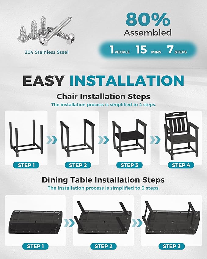 Ciokea HDPE Outdoor Dining Set, 5-Piece Patio Table and Chairs Set - Image 7