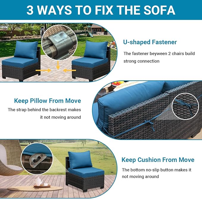 Jing's Villa 9-Piece Patio Furniture Set, All-Weather Outdoor Wicker Sectional - Image 6