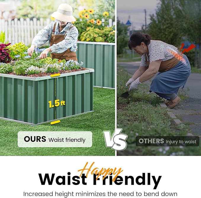 KING BIRD Raised Garden Bed 68" x 36" x 18" Heightened Galvanized Steel Metal - Image 5