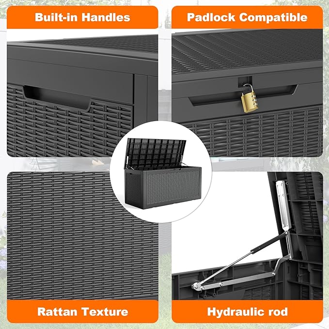 120 Gallon Resin Deck Box, Lockable Weatherproof Outdoor Storage Box - Image 3