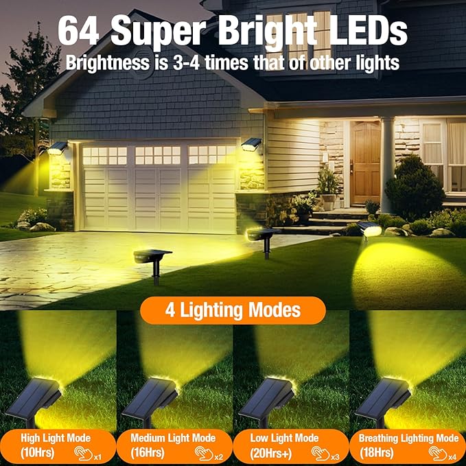 4 Pack Solar Spot Lights Outdoor 1000 Lumens, 64 LEDs IP67 Waterproof Landscape - Image 2