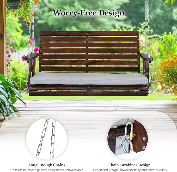 VINGLI Outdoor 4 FT Porch Swing, Heavy Duty 880 LBS Wooden Patio Swings - Image 6