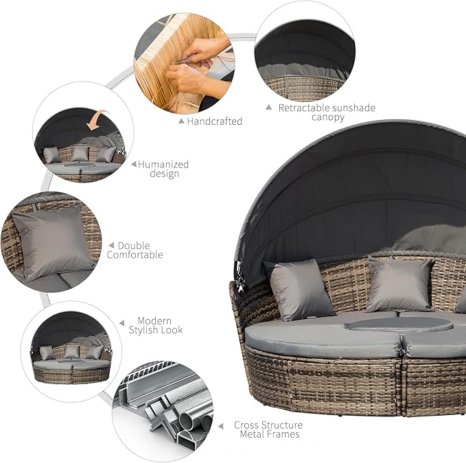 Outsunny 4-Piece Round Convertible Daybed - Image 7
