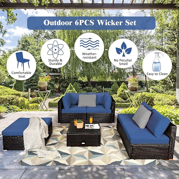 Tangkula 6 Piece Patio Furniture Set, Outdoor Deck Lawn Backyard Durable Steel - Image 8