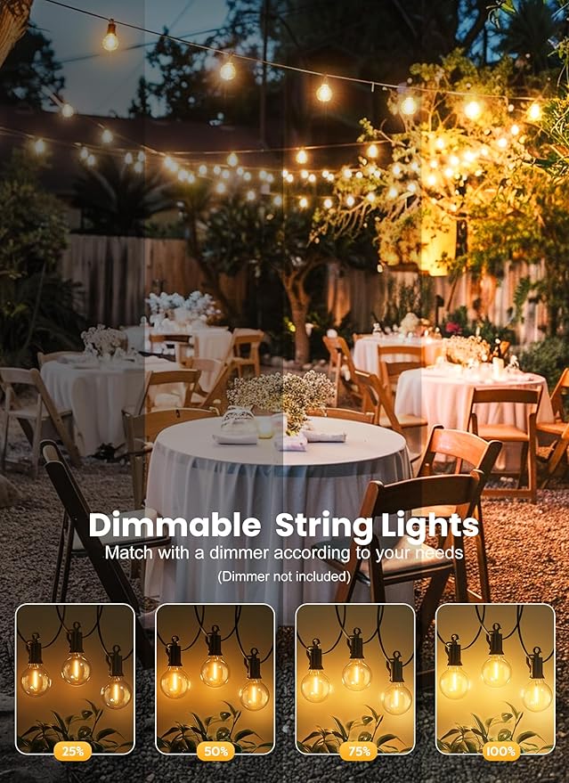Brightown Outdoor String Lights, 100FT 100+2 G40 Bulbs Shatterproof Patio Lights - Image 7