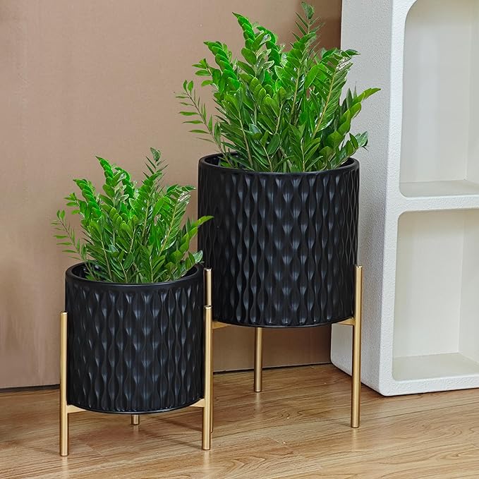 ARNIS Plants Pots with Stand, Unique Mid Century Decorative Metal Flower Pots - Image 3