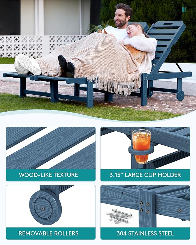 SERWALL Outdoor Chaise Lounge Set of 2, All-Weather HDPE Pool Lounge Chairs - Image 5