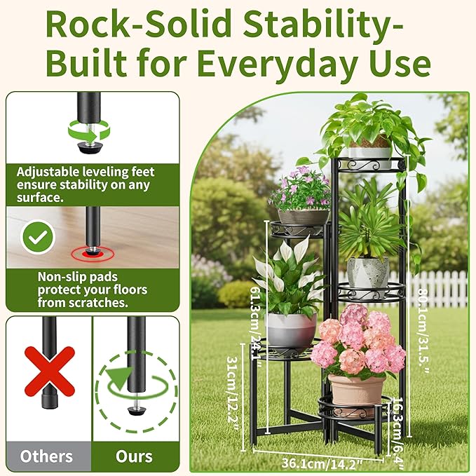 Metal Plant Stand Indoor Outdoor, 5 Tier 5 Potted Multiple Plant Shelf Stands - Image 3