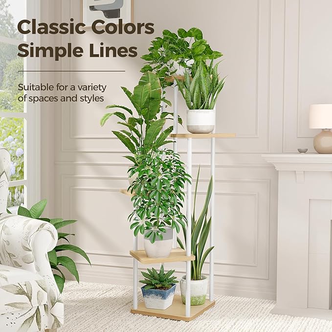 Bamworld White Plant Stand Indoor 5 Tier Plant Shelf - Image 3