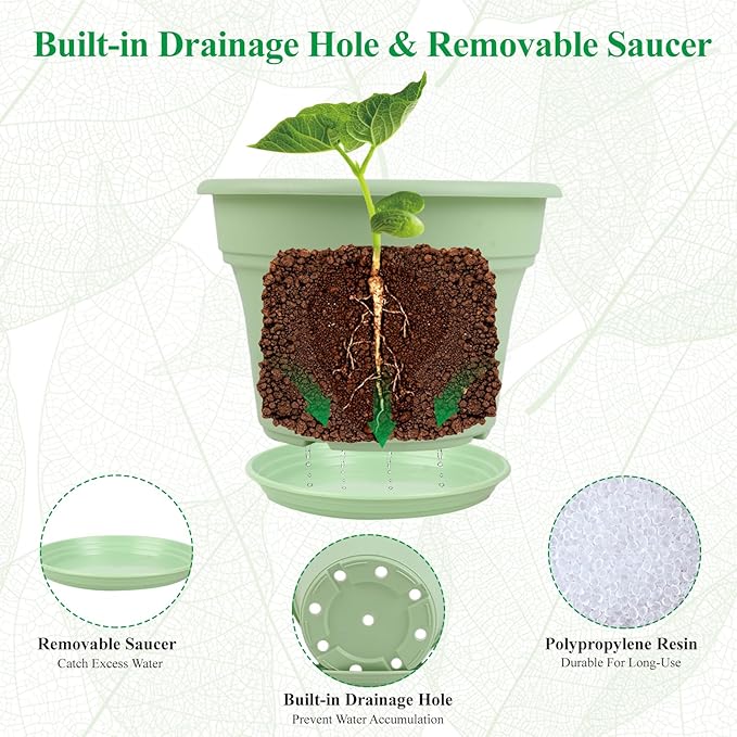 16 inch Plastic-Flower-Pot-for-Indoor-Plants, 4 Pack Large Outdoor Planter Pot - Image 4