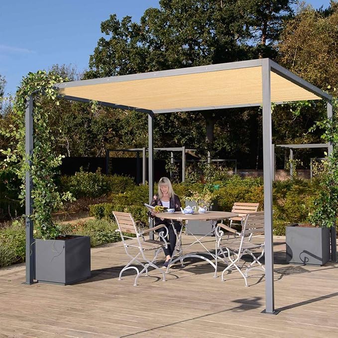 Eden's Decor Straight Flat-Edged Sun Shade Sail Rectangular 7' x 12' Beige - Image 6