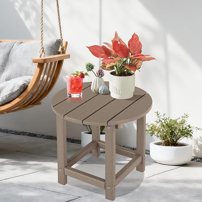 LZRS Round Adirondack Patio Side Table End Table, Outdoor Side Tables - Image 5