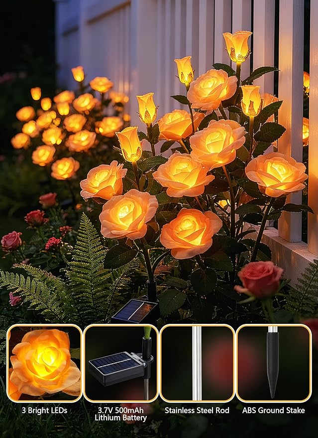 Brightown Outdoor Solar Flower Lights, 4 Pack Solar Garden Light - Image 3