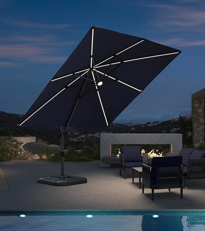 PURPLE LEAF 10 Feet Patio Umbrella Solar Powered LED Square Outdoor Cantilever by PURPLELEAF