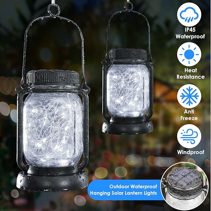 Mlambert Cool White 4 Pack Solar Hanging Mason Jar Lights - Image 3