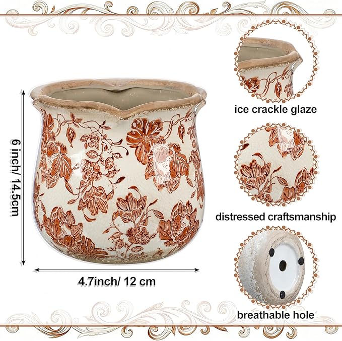6 Inch Ceramic Plants Pots Vintage Ceramic Flower Planters Crackle Glaze Finish - Image 7