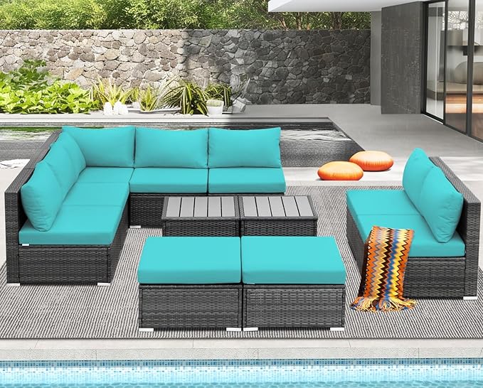 NICESOUL 11 Piece L Shaped Outdoor Conversation Set, 29.3'' High Back Comfy - Image 2