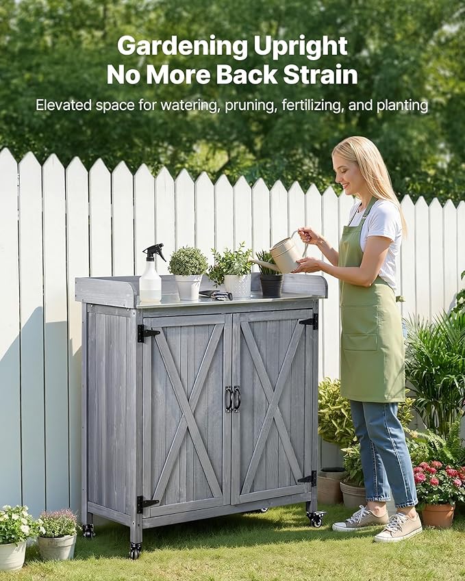 VEVOR Potting Bench Table, Outdoor Gardening Wooden Storage Cabinet - Image 2