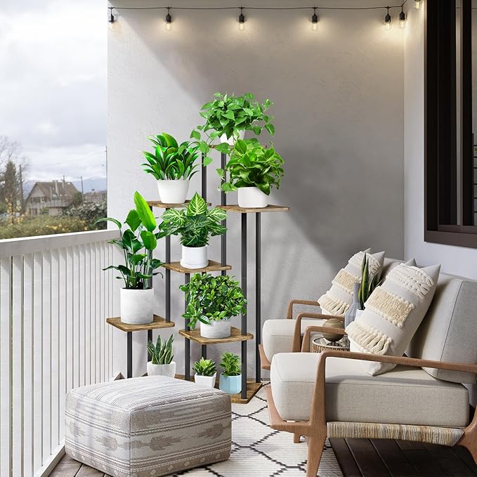 7 Tier Plant Stand Indoor, Thickened Metal Wood Corner Plant Shelf Stands - Image 7