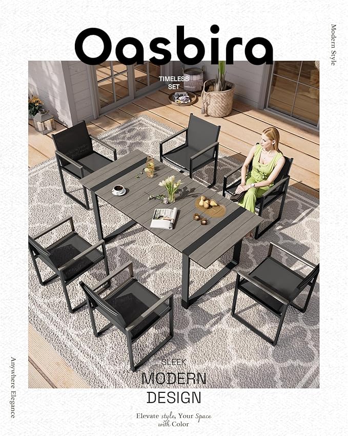 Outdoor Dining Set, HDPS + Aluminum Patio Table and Chairs Set - Image 6