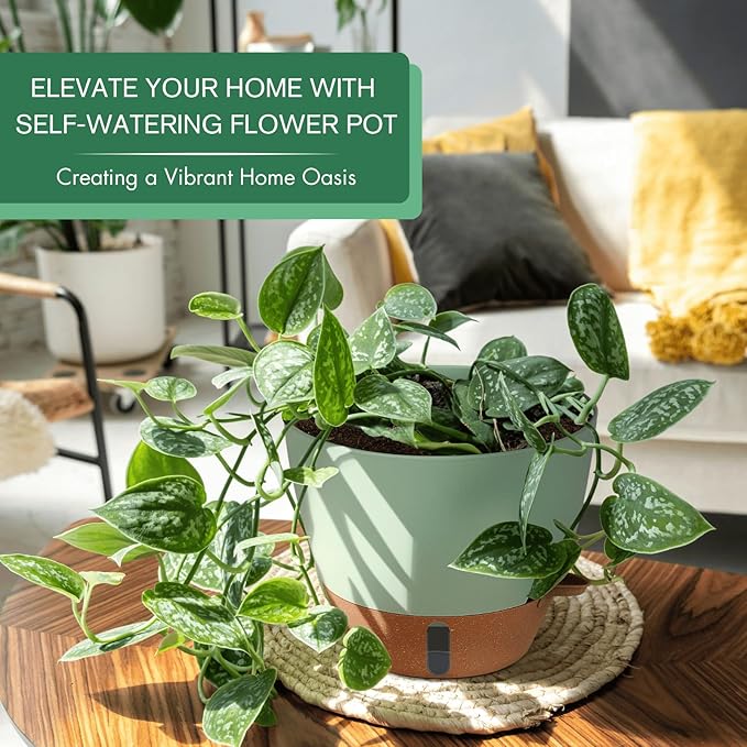 montresor 2 Pack 8 inch Plant Pots, PP Plastic Self Watering Plant Pot - Image 2