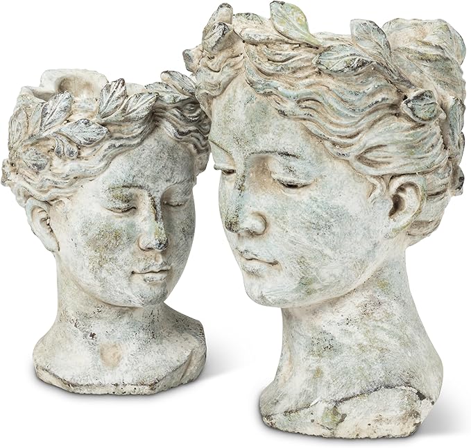 Abbott Collection Goddess Head Planter – Small Cement Indoor and Outdoor - Image 3