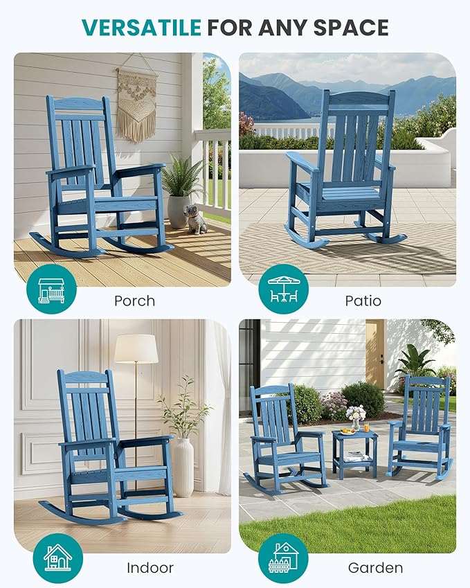 SERWALL Rocking Chairs Set of 2, HDPE Outdoor Rocking Chair, All-Weather Porch - Image 9