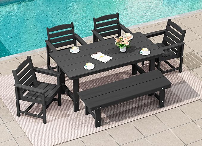 SERWALL Patio Dining Table and Bench Set - Image 5