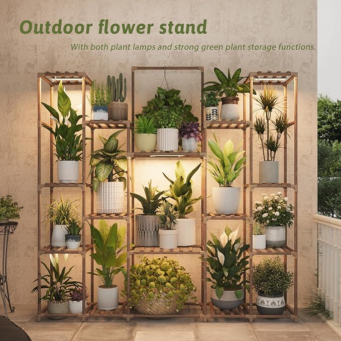 Bamworld Plant Stand with Grow Lights Large Plant Shelf Indoor Hanging Plants - Image 2