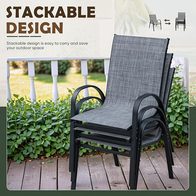 Flamaker Patio Chairs Stackable Dining Chairs Set of 4 Metal and Teslin Outdoor - Image 5