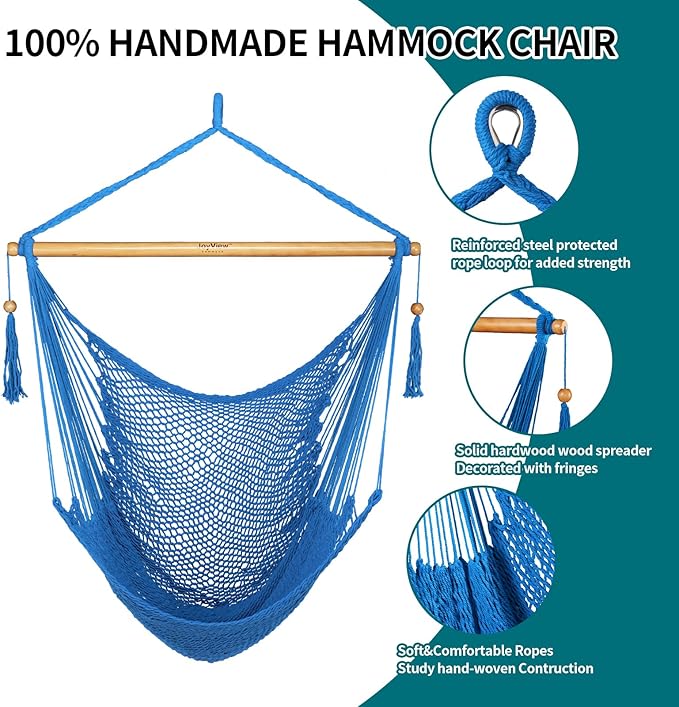 JoyView Hammock Chair with Spreader Bar Caribbean Hammock Swing Chair 300 LBS - Image 5