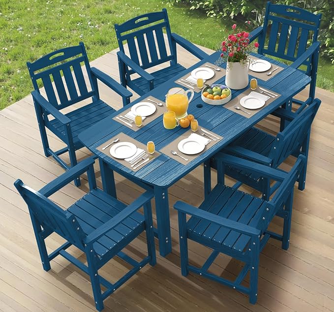 Ciokea HDPE Outdoor Dining Set, 7-Piece Patio Table and Chairs Set by CIOKEA
