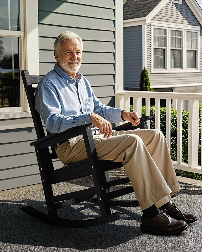 SERWALL HDPE Outdoor Rocking Chair Set of 6, Patio Rocking Chairs - Image 8