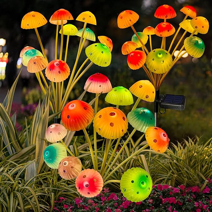 Solar Garden Lights Decorative, 2 Pack 24LED Solar Powered Mushroom Lights - Image 2