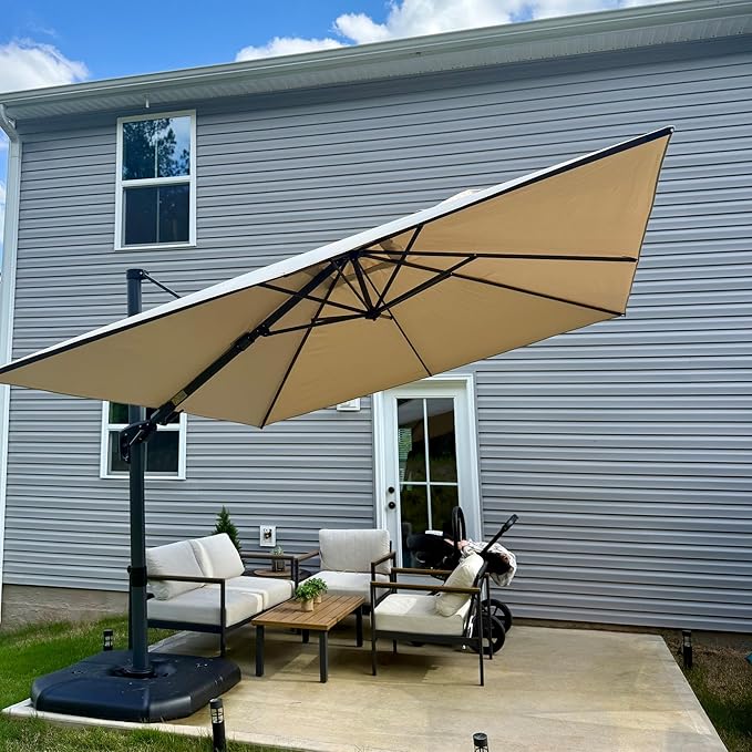 PURPLE LEAF 10' X 10' Left-right Tilting Patio Umbrella Outdoor Cantilever by PURPLELEAF