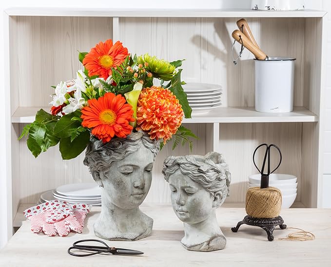 Abbott Collection Goddess Head Planter – Small Cement Indoor and Outdoor - Image 5