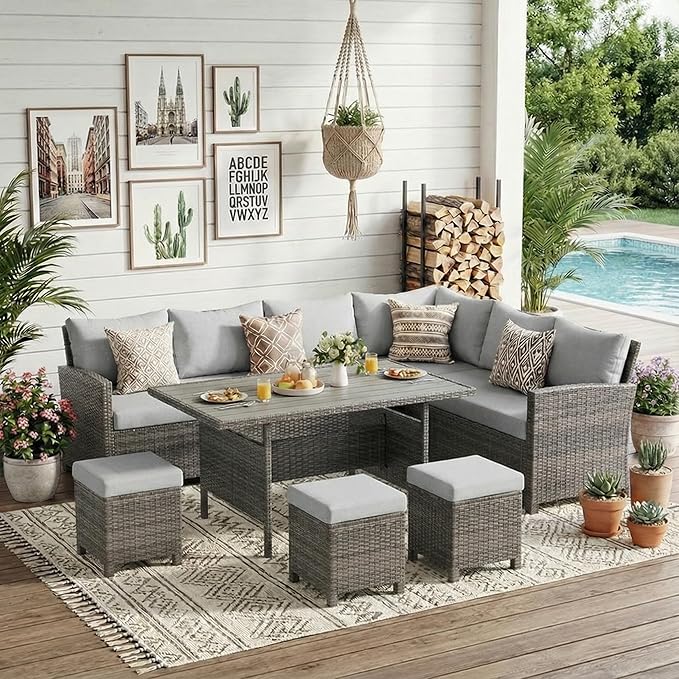 Wisteria Lane 7 Piece Patio Furniture Set, High Curved Back Wicker Patio - Image 8