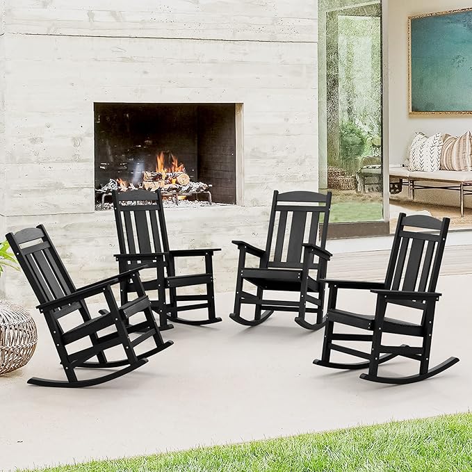LUE BONA Outdoor Rocking Chairs Set of 4, Weather Resistant HDPS Poly Rocker by LUEBONA