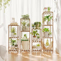 Bamworld 4 Sets Tall Plant Stands Indoor Outdoor Combo Plant Shelves Wooden by Bamworld
