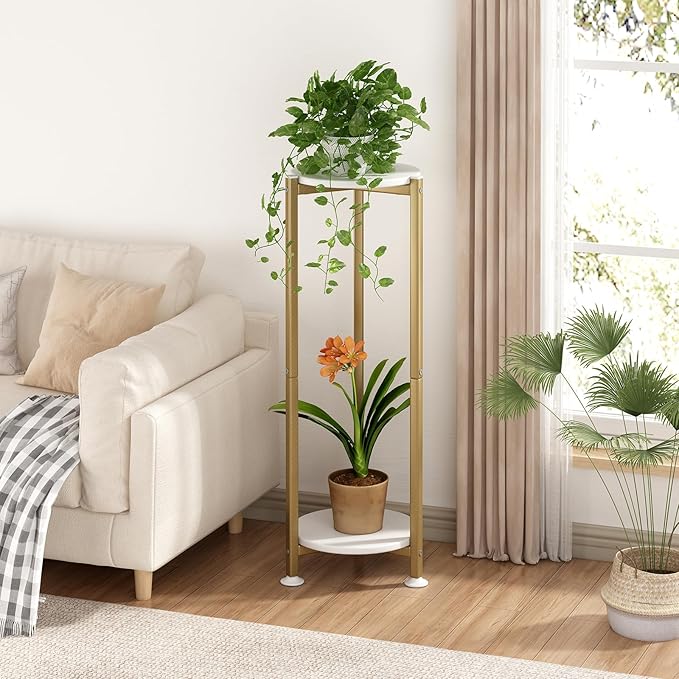 Plant Stand Indoor Corner Tall 2 Tier Metal Modern Flower Storage Plant Shelf - Image 2