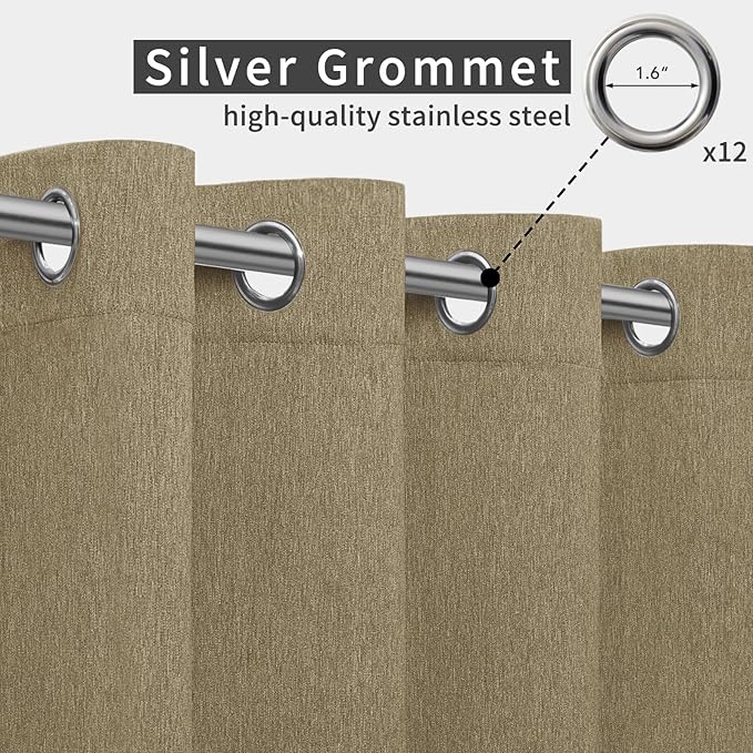 Easy-Going Linen Look Outdoor Curtains Waterproof Windproof Porch Curtains - Image 3