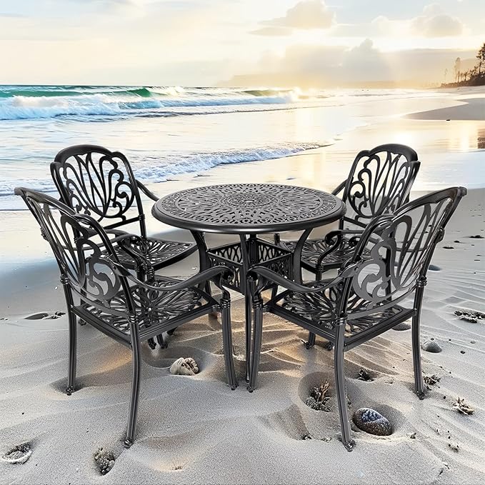 35" Outdoor Dining Table, Cast Aluminum Patio Bistro Table - Image 2